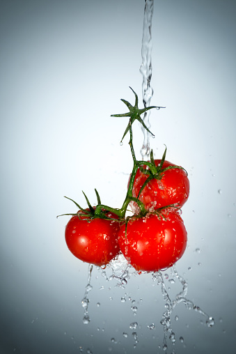Tomato washed with splashes of water