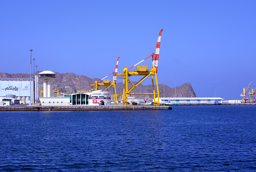 Wilayat Muttrah, Muscat, Oman: Sultan Qaboos Harbor (PSQ) aka Mina Qaboos Port, the largest port in Muscat, situated in the Gulf of Oman at the entrance to the Arabian Sea.