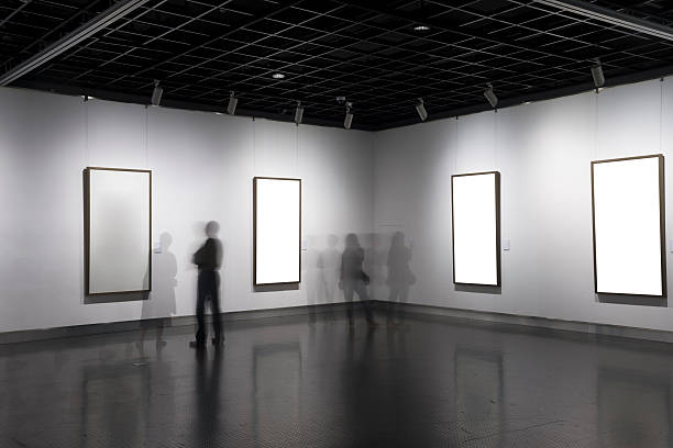 empty form in art museum - museum wall stockfoto's en -beelden