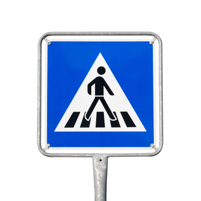 Crosswalk sign, Zebrastreifen - isolated on white, clipping path included!