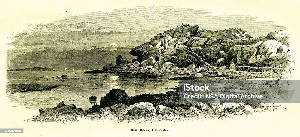 Bass Rock, Gloucester, Massachusetts, construída 1872 entalhes de madeira () - Ilustração de Gravação royalty-free