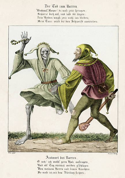 ilustraciones, imágenes clip art, dibujos animados e iconos de stock de danza de la muerte-el tonto - baile bufón