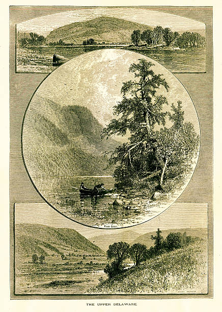 Upper Delaware River, New York 19th-century scenes on Upper Delaware River, U.S. state of New York. Published in Picturesque America or the Land We Live In (D. Appleton & Co., New York, 1872). paradise pennsylvania stock illustrations