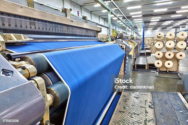 Denim Textile Industry Big Weaving Room Hdr Stock Photo - Download Image Now - Textile Industry, Textile, Manufacturing