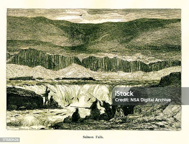 Łosoś Falls River Usa Historyczne American Ilustracje - Stockowe grafiki wektorowe i więcej obrazów Białe tło