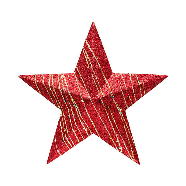 red star (clipping path!) isolated on white background - piek kerstversiering stockfoto's en -beelden