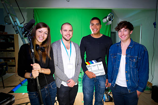 tv studio students with teacher media students in college tv studio television studio photos stock pictures, royalty-free photos & images