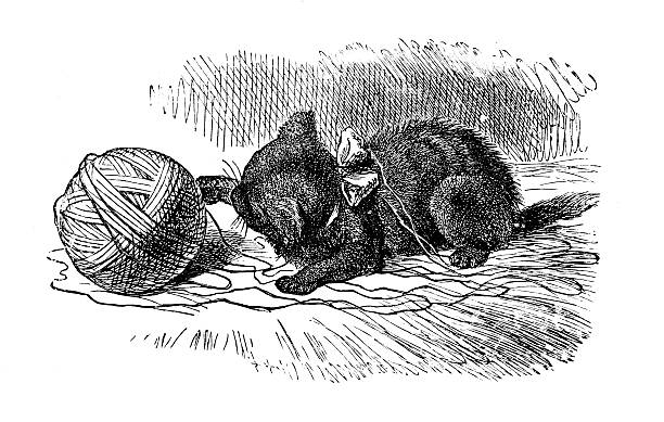 Alice - Through The Looking Glass Through The Looking Glass And What Alice Found ThereIllustration by Sir John Tenniel (28 February 1820 aa 25 February 1914)19th Century Illustration kitten playing with yarn stock illustrations