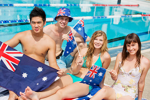 austrália dia de comemoração - australia australia day celebration flag imagens e fotografias de stock