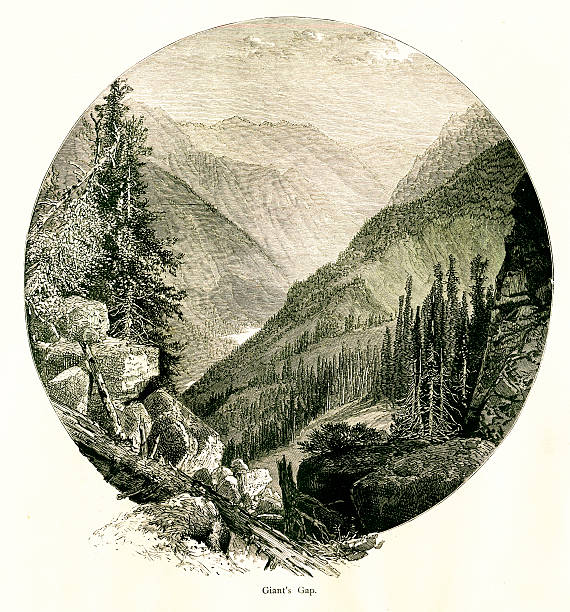 19th-century illustration of Giant's Gap, a gorge in the Sierra Nevada, U.S. state of California. Engraving published in Picturesque America (D. Appleton & Co., New York, 1872). MORE VINTAGE AMERICAN ILLUSTRATIONS HERE: