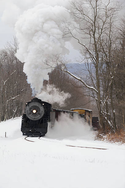 istock Railroad Train, Old Steam Locomotive Pulling in Winter 171584721