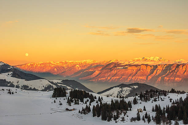 Sunset light on Lessina and Gruppo del Carega seen from the Monte Baldo in December