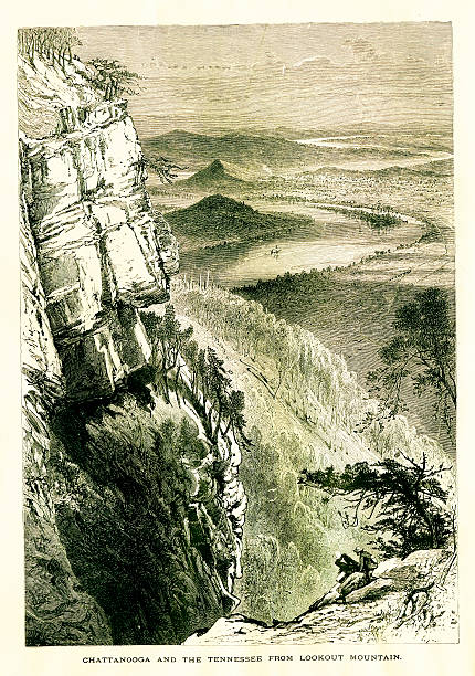 чаттануга и река теннесси, сша/исторический american иллюстрации - ohio river valley фотографии stock illustrations