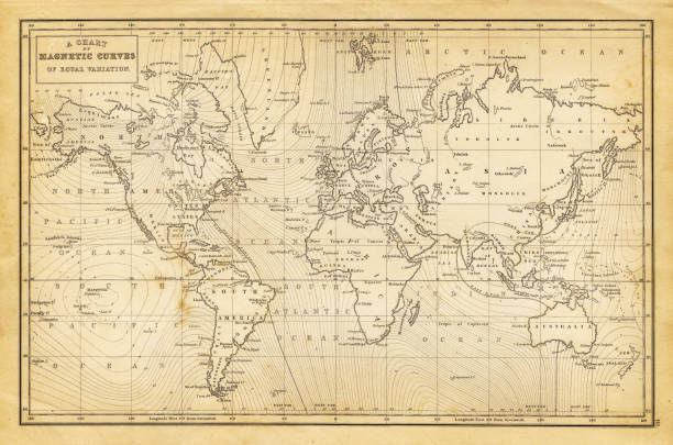 지도 세계 1844 - map world map globe old stock illustrations