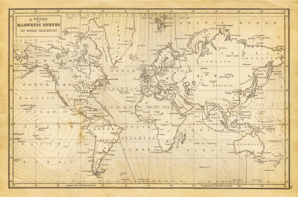 mapa świata 1844 roku - map world map globe old stock illustrations