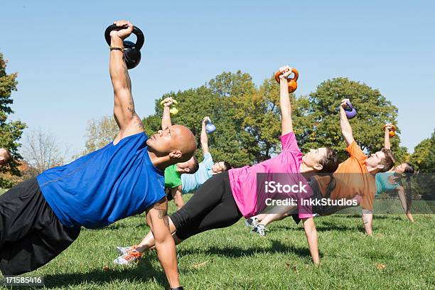 Outdoor Kettlebell Workout Stock Photo - Download Image Now - Outdoors, Cross Training, Group Of People