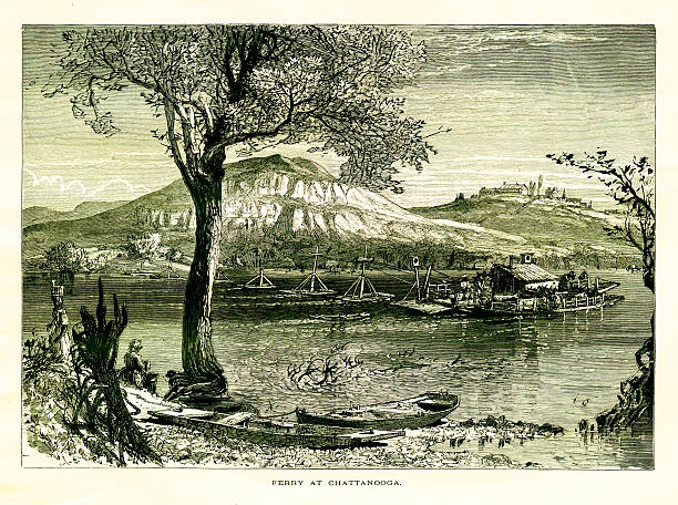 쾌속선 at 차타누가, 테네시 강, 미국/역사적이다 칠레식 일러스트 - ohio river valley stock illustrations