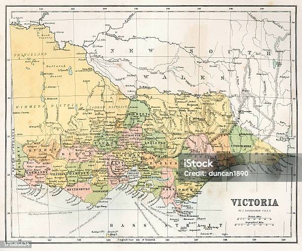 Antyczny Mapa Wiktoria Australia - Stockowe grafiki wektorowe i więcej obrazów Mapa - Mapa, Victoria - Australia, Staromodny