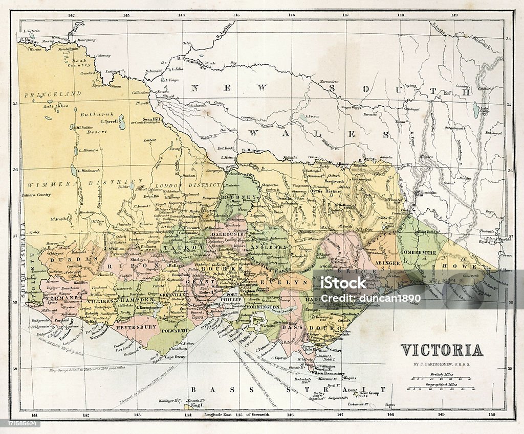 Mapa antigo de Victoria, Austrália - Royalty-free Mapa Ilustração de stock