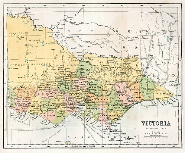 Antique  Map of Victoria, Australia Antique map of the State of Victoria, Australia, from 1867 bendigo photos stock illustrations