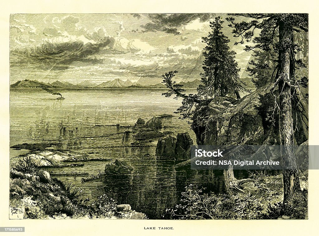 Lake Tahoe, USA/Historic American ilustraciones - Ilustración de stock de Lago Tahoe libre de derechos