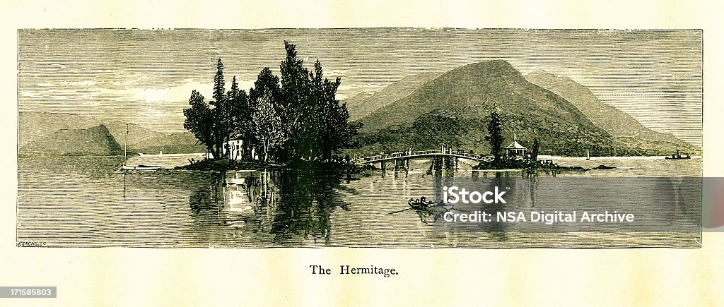 O Hermitage, Lake George, Nova York - Ilustração de Ilha royalty-free