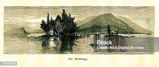 Vetores de O Hermitage Lake George Nova York e mais imagens de Ilha - Ilha, Ilustração e Pintura, Isolado