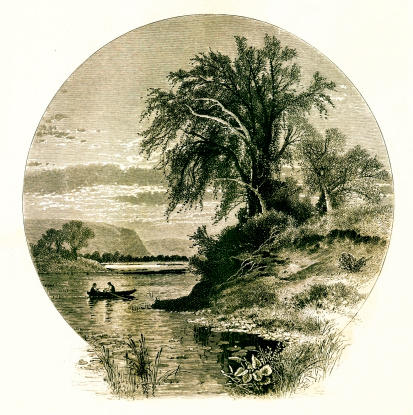 The valley of the Mohawk River, the largest tributary of the Hudson River which flows through the U.S. state of New York. Published in Picturesque America or the Land We Live In (D. Appleton & Co., New York, 1872).