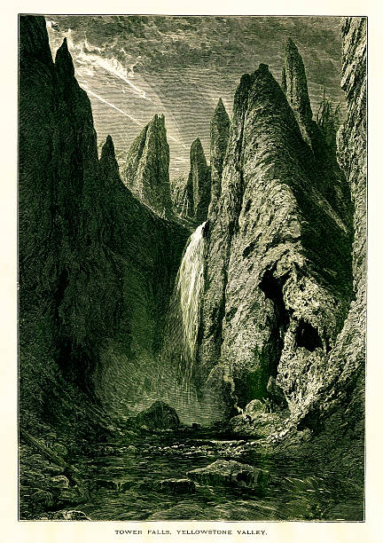 Tower Fall in Yellowstone National Park, USA. Published in Picturesque America or the Land We Live In (D. Appleton & Co., New York, 1872).
