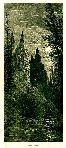 Tower Creek in Yellowstone National Park, USA. Published in Picturesque America or the Land We Live In (D. Appleton & Co., New York, 1872).