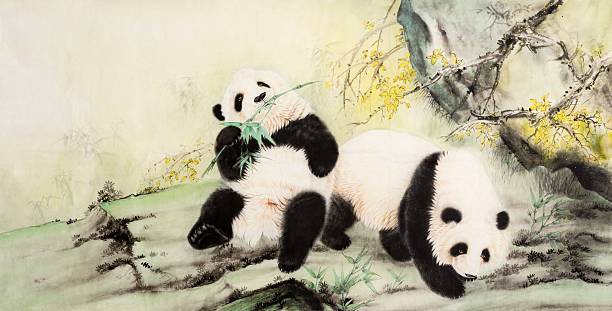 panda Chinese ink painting, panda. chinese panda stock illustrations