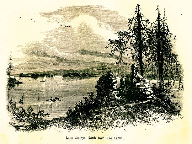 ilustrações, clipart, desenhos animados e ícones de lake george norte de chá island, nova york - panoramic great appalachian valley the americas north america