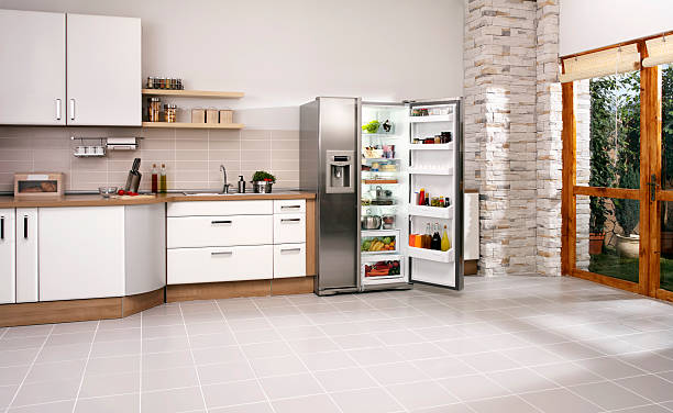 cuisine moderne - frigo ouvert photos et images de collection