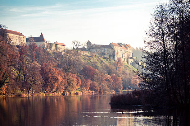 Peaceful autumn scene on Woehrsee in Burghausen/Bavaria/Germany. Photographed from a public place.
