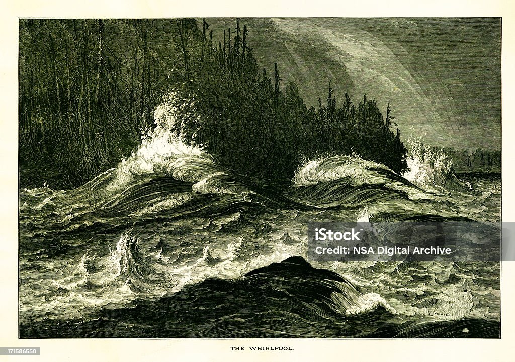 В Ниагарский гидромассажная ванна, США, wood гравировка (1872) - Стоковые иллюстрации Волна роялти-фри