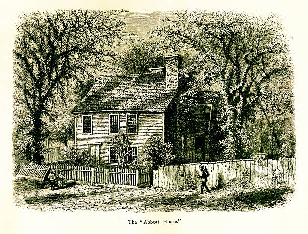 The Abbott House, Providence, Rhode Island The "Abbott House" where Roger William is said to have held his prayer-meetings. Located in Providence, U.S. state of Rhode Island. Published in Picturesque America or the Land We Live In (D. Appleton & Co., New York, 1872). providence house stock illustrations