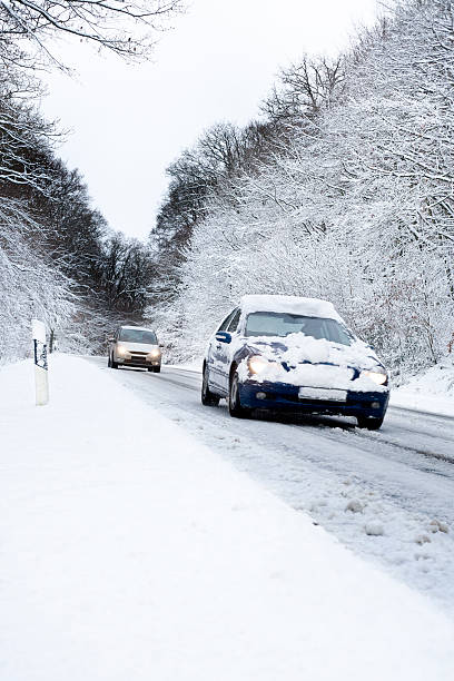 istock Winter road conditions, approaching cars 171586592