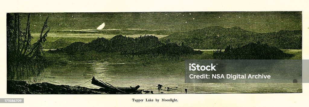 Lac Tupper au clair de lune, New York - Illustration de Abrupt libre de droits