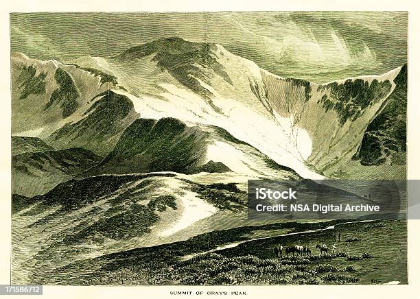 Ilustración de Cumbre De Grises Pico Colorado Madera Marcas Grabadas y más Vectores Libres de Derechos de Aire libre