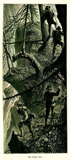 Indian Pass, New York Indian Pass, a gorge of the Adirondack Mountains, located between Algonquin and Wallface Mountains, New York, USA. Published in Picturesque America or the Land We Live In (D. Appleton & Co., New York, 1872). adirondack mountains stock illustrations