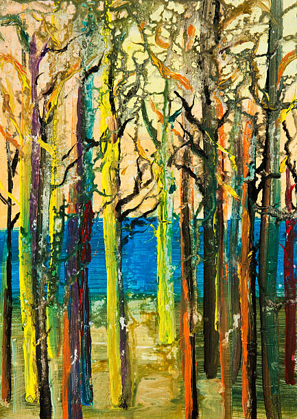 Abstract forest Acrylic painting by artist Indra Grasberga from Latvia. Image represents trees on the coast of the sea. Shot taken with studio lights, converted from Nikon RAW.OTHER PAINTINGS new mexico landscape stock illustrations