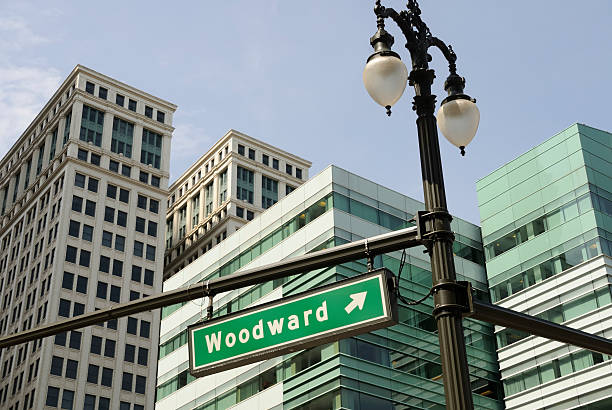 Heart of Detroit Woodward Avenue in the heart of downtown Detroit, Michigan.Explore More of Detroit! woodward stock pictures, royalty-free photos & images