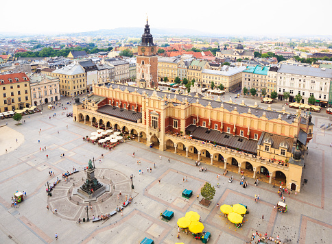 Cloth Hall and main market square from above, Krakow, Poland