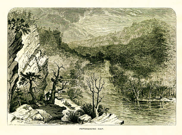 Petersburg Gap, West Virginia Antique illustration of Petersburg Gap, U.S. state of West Virginia. Published in Picturesque America or the Land We Live In (D. Appleton & Co., New York, 1872). west virginia us state stock illustrations