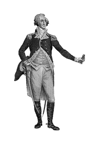 Full-length portrait of George Washington, the first president of the United States of America, serving from 1789 to 1797, who played an important role in the founding of the country. Born on 22 February, 1732 in Westmoreland, Virginia Colony, USA in a family that owned tobacco plantations. Washington died on 14 December, 1799 in Mount Vernon, Virginia, USA. Engraving published in The Pictorial Life of General Washington by J. Frost, LL.D. (Charles J. Gillis, Philadelphia) in 1847.SEE MORE AMERICAN HISTORIC ILLUSTRATIONS HERE:
