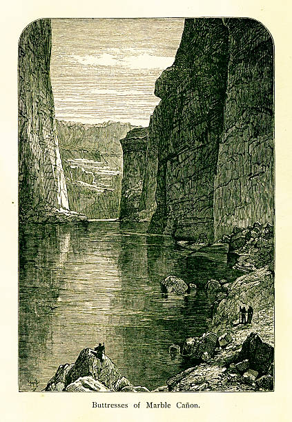 ilustraciones, imágenes clip art, dibujos animados e iconos de stock de buttresses de marble canyon, arizona (1872) - lee ferry national park ravine canyon