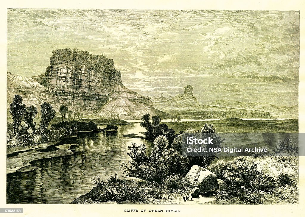 절벽 버처 강, 미국/역사적이다 칠레식 일러스트 - 로열티 프리 국립공원 스톡 일러스트