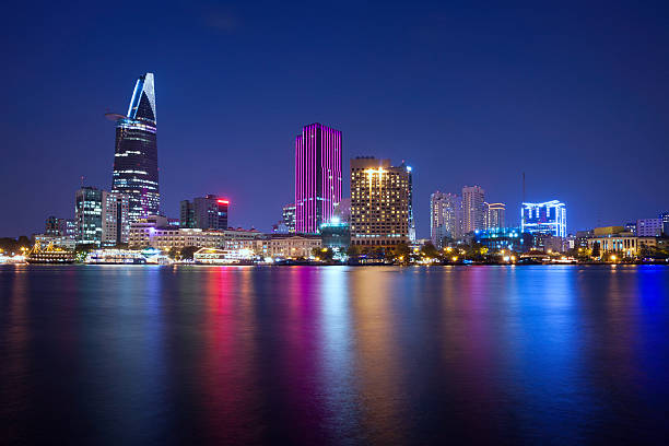 Skyline of Ho Chi Minh City, Vietnam, with the Bitexco Financial Tower on the left.