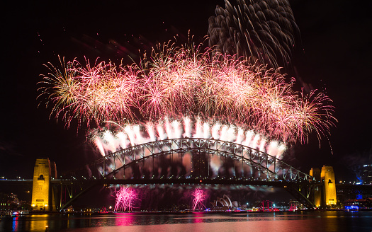 Fireworks above the Sydney Harbour Bridge for the opening of the 2012-2013 New Year celebrations.