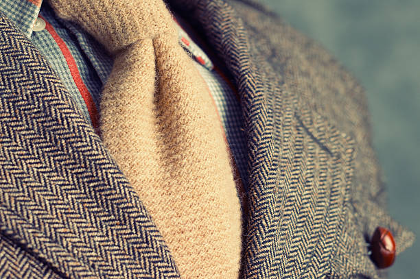 vintage retrò giacca in twill con cravatta in lana-primo piano - necktie garment fashion clothing foto e immagini stock